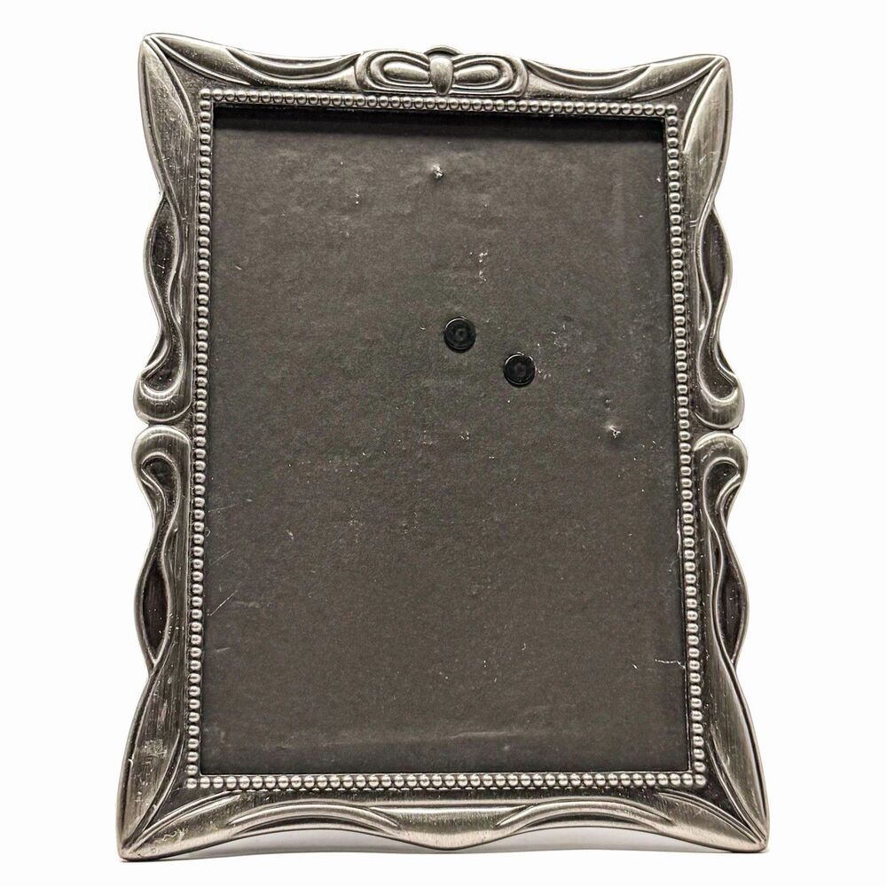 Vintage Silver Tone 5x7 Picture Frame Ornate Scalloped Beaded Ribbon Design
